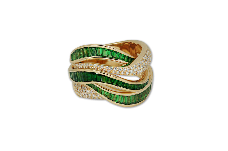 Talay 5 Flow Wave Ring Diamond Tsavorite cocktail Ring