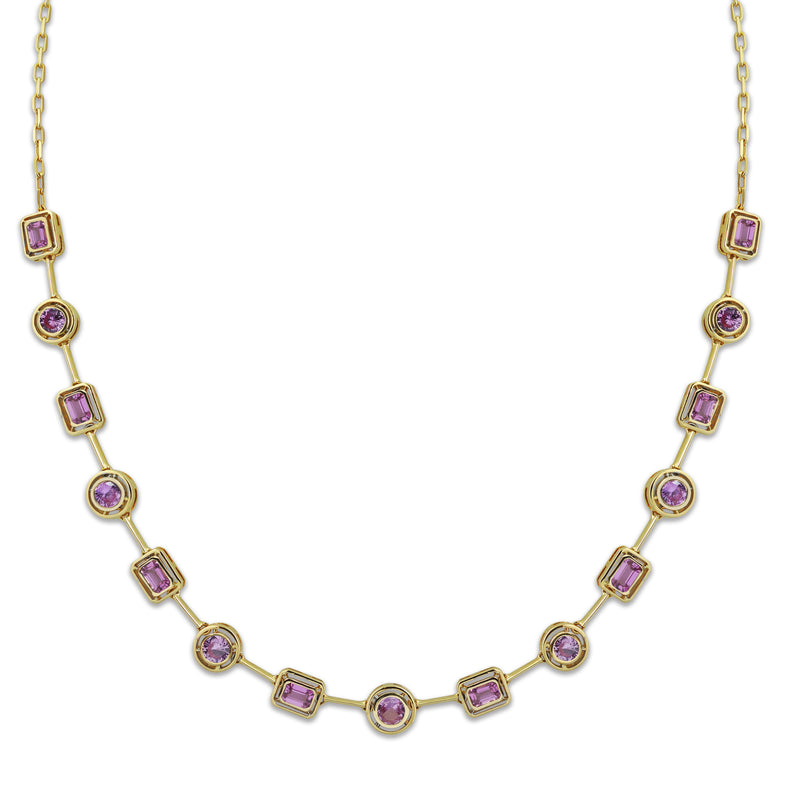 Twist Kaleidoscope Mingle Emerald & Round Pink Sapphire Tennis Bolo Necklace